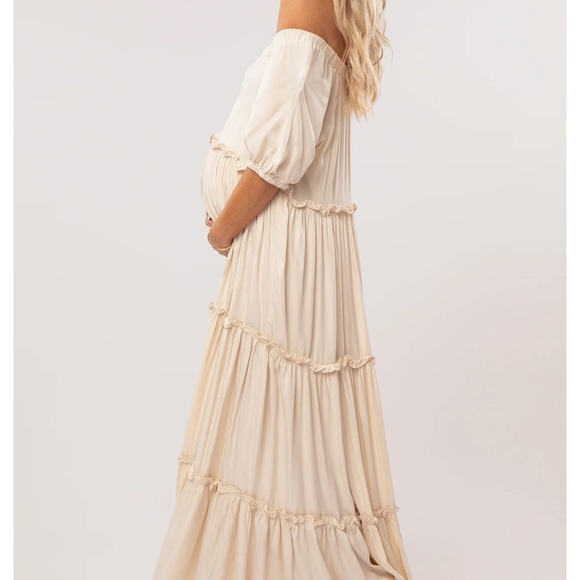 Pink blush fore brand Cream Off Shoulder Ruffle Tiered Maternity Maxi Dress - Picture 4 of 4